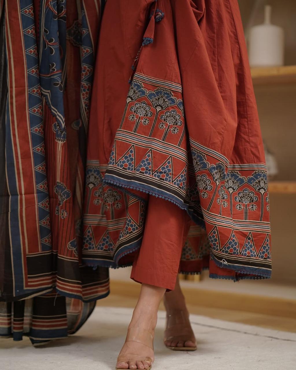 Beautiful Pure Cotton Anarkali Kurta and Pant With Dupatta (Hand Work)