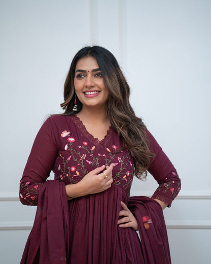 Beautiful Pure Cotton Embroidery Kurta And Pant With Dupatta