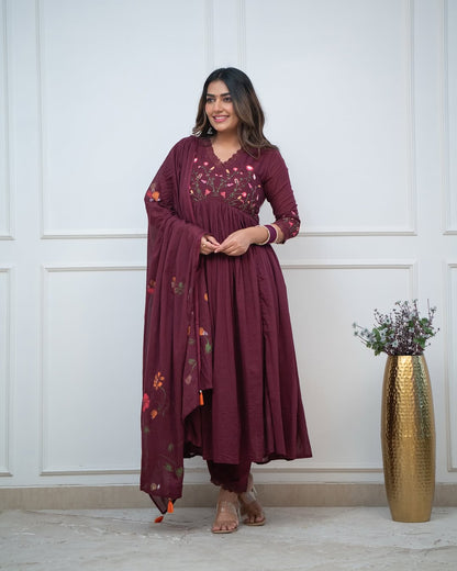 Beautiful Pure Cotton Embroidery Kurta And Pant With Dupatta